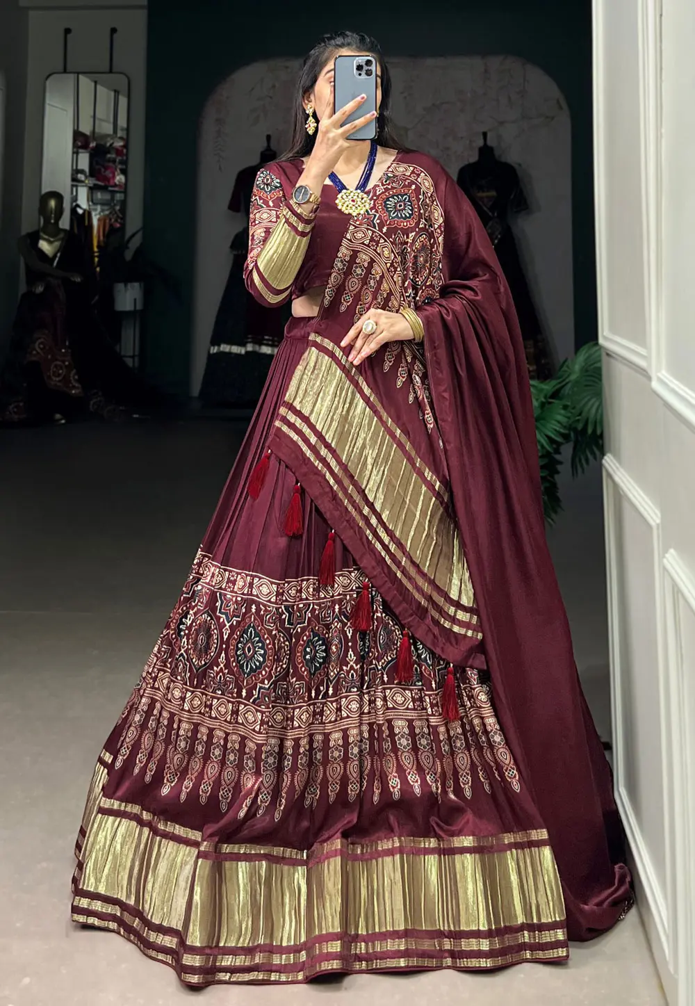 Wine Silk Circular Lehenga Choli 298243