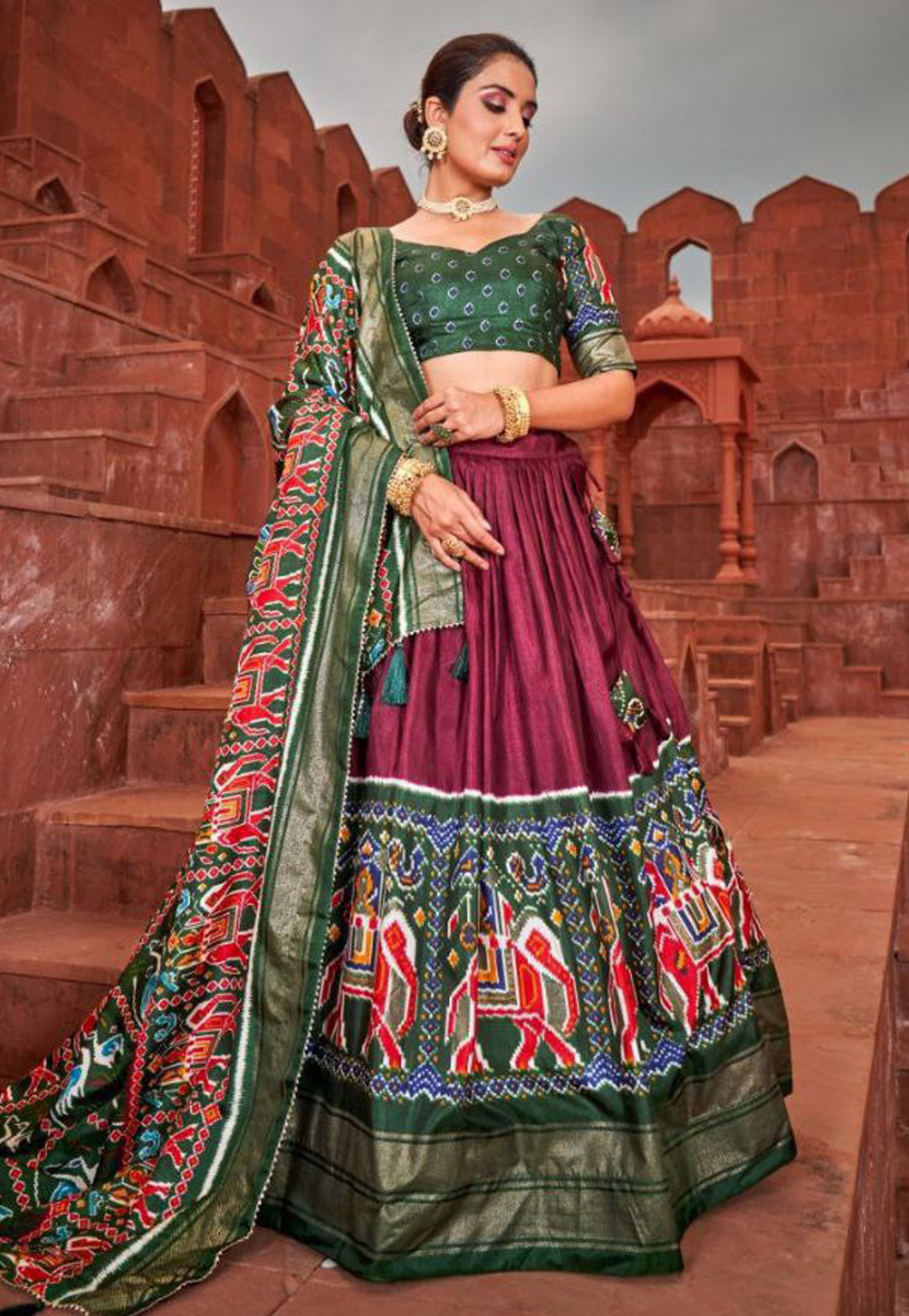 Wine Silk Circular Lehenga Choli 287303