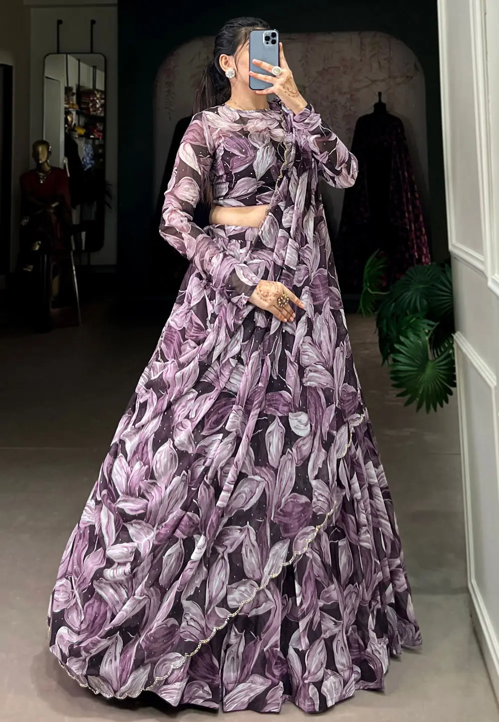 Wine Silk Floral Lehenga choli 303665