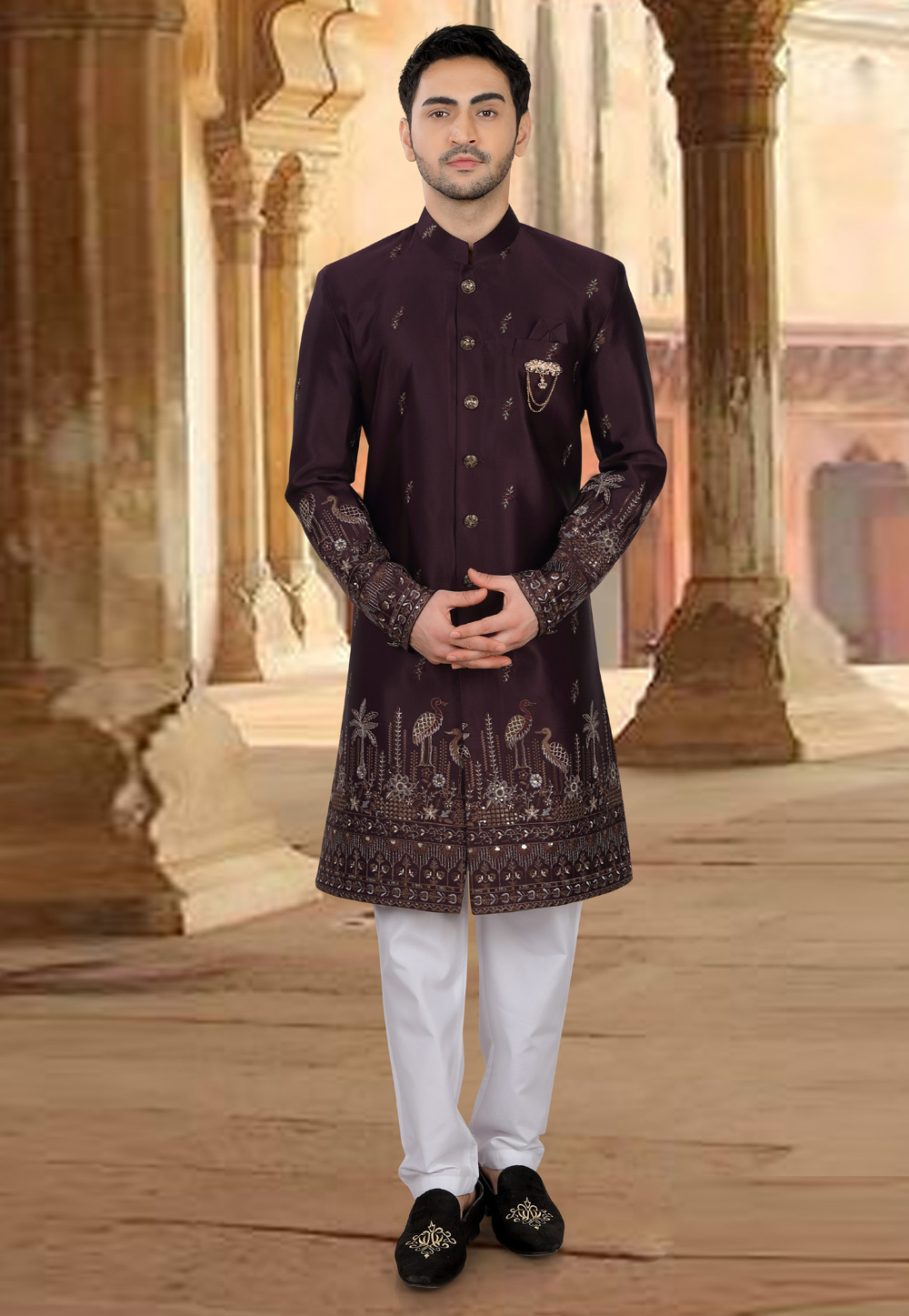 Wine Silk Indo Western Sherwani 309090