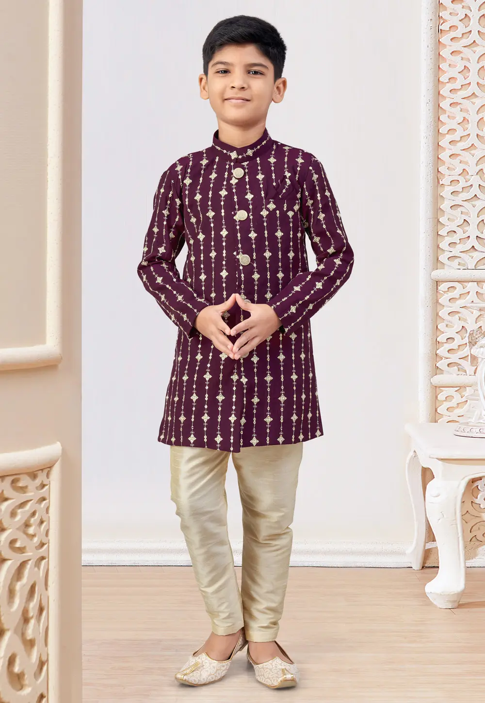 Wine Silk Kids Indo Western Sherwani 303787