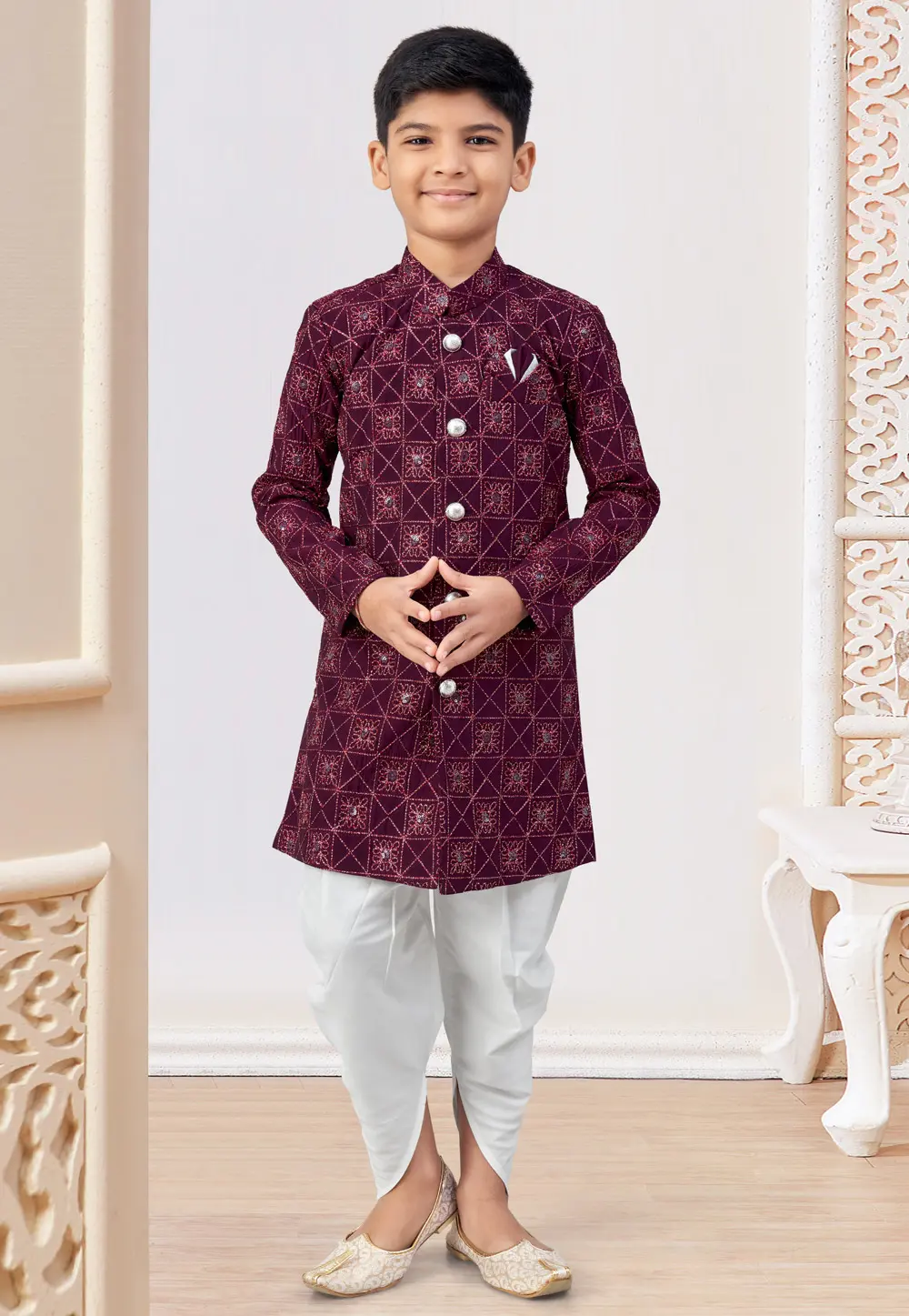 Wine Silk Kids Indo Western Sherwani 303790