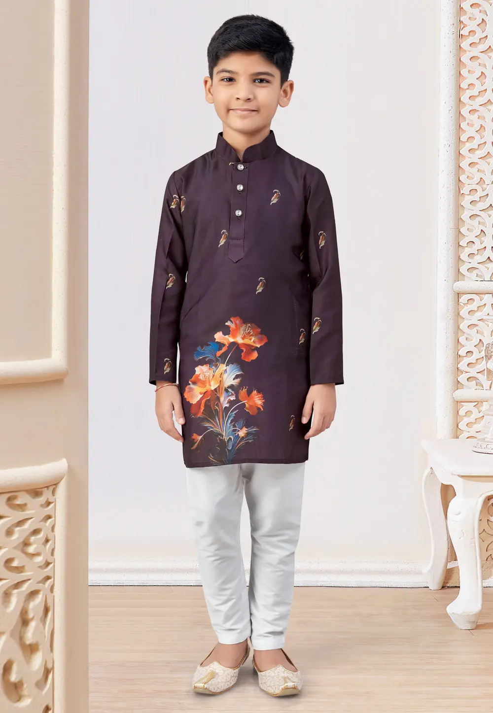 Wine Silk Kids Kurta Pajama 303820