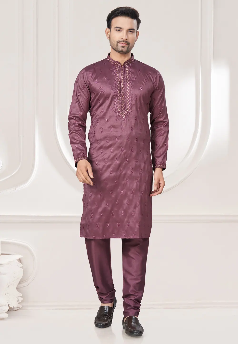 Wine Silk Kurta Pajama 300999