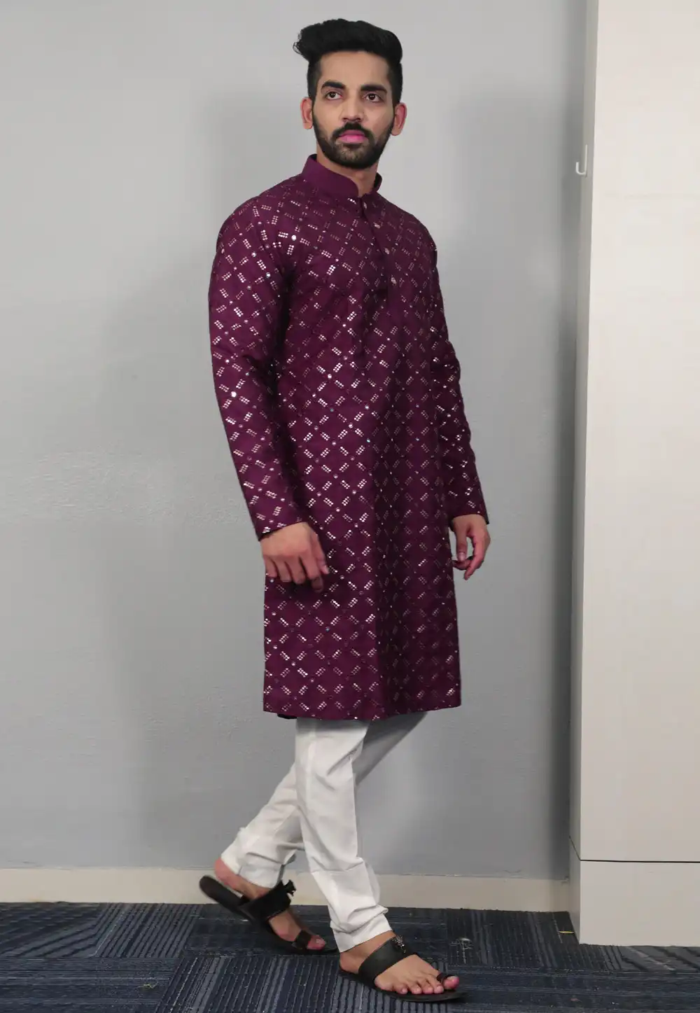 Wine Silk Kurta Pajama 293789