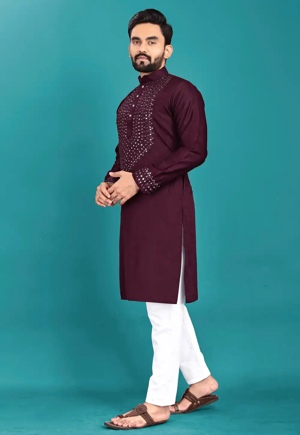 Wine Silk Kurta Pajama 293800