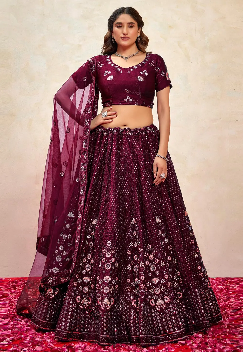 Wine Silk Lehenga Choli 302718