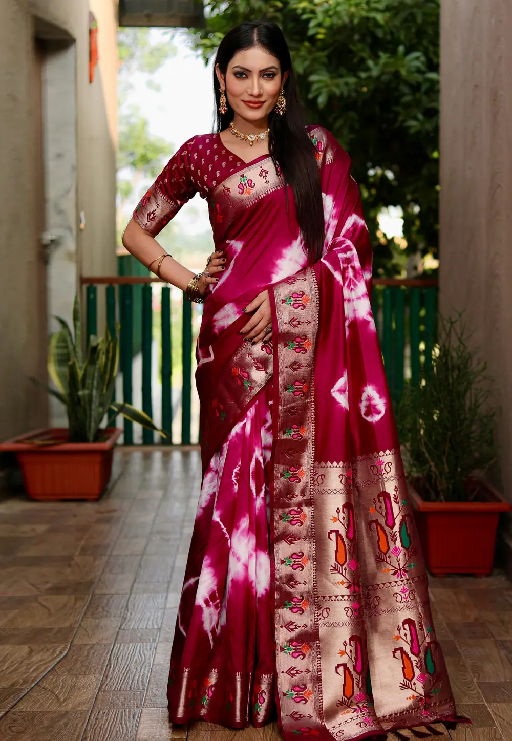 Wine Silk Paithani Saree 295686