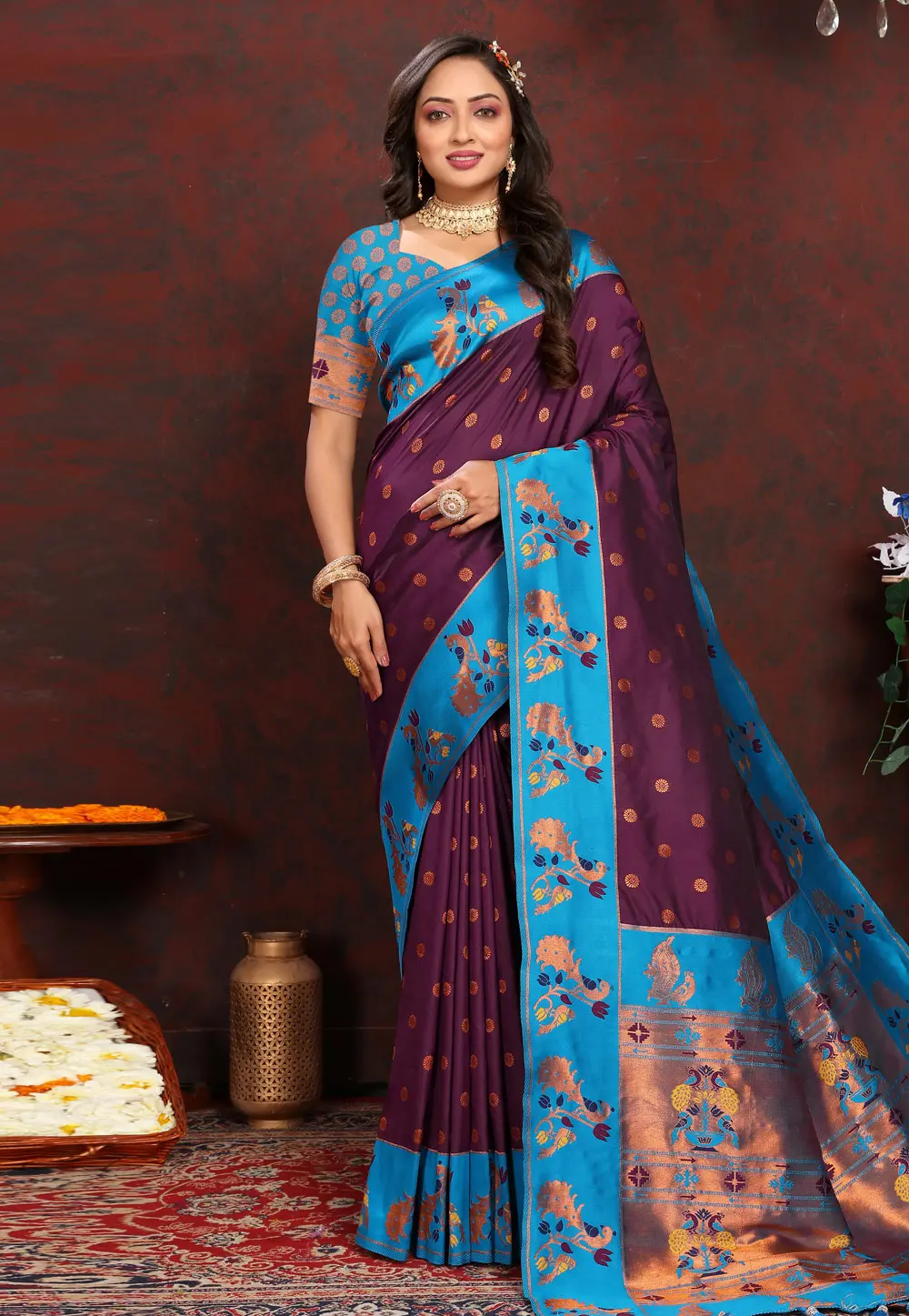 Wine Silk Paithani Saree 304385