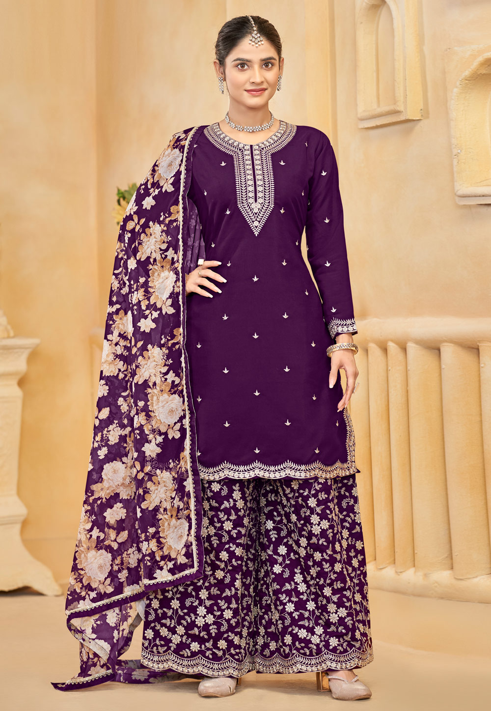 Wine Silk Pakistani Suit 306307