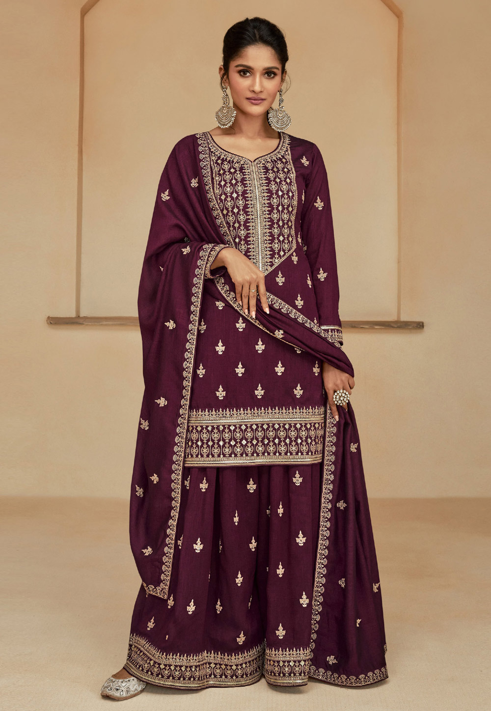 Wine Silk Pakistani Suit 285996