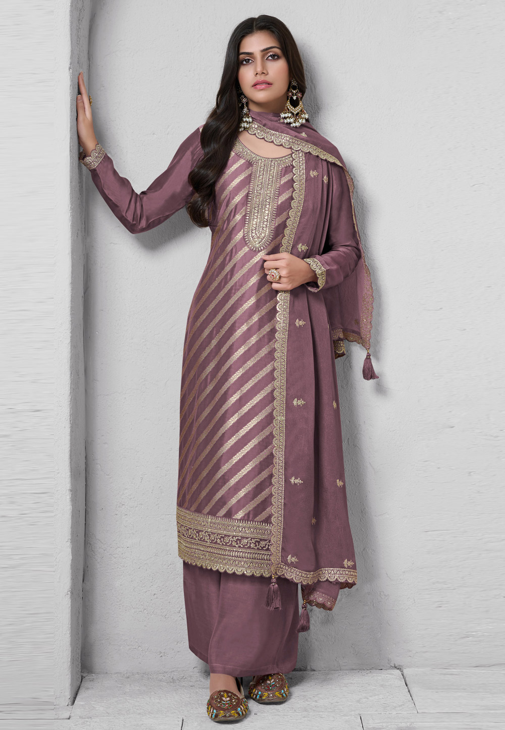 Wine Silk Palazzo Suit 309708