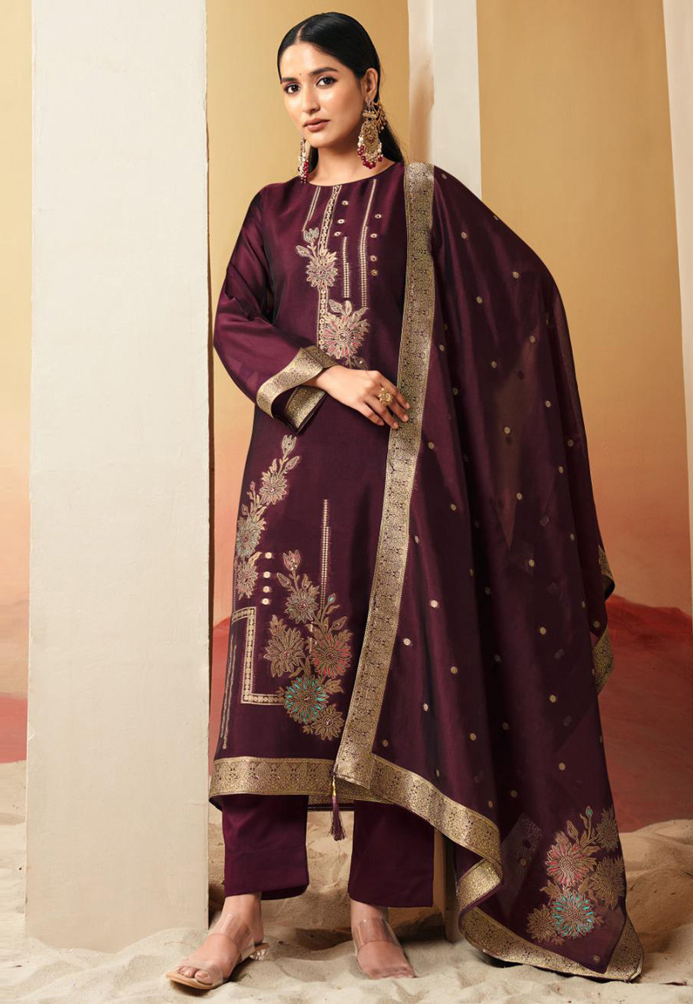 Wine Silk Pant Style Suit 309508