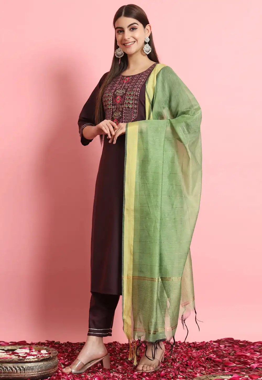 Wine Silk Readymade Pakistani Suit 289453