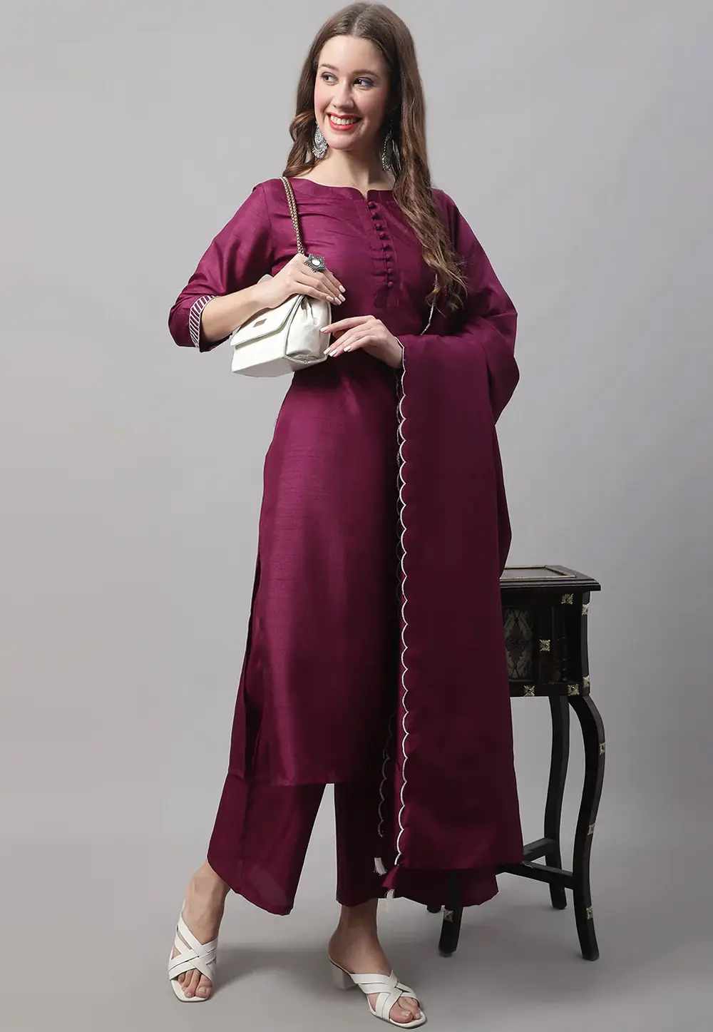 Wine Silk Readymade Pakistani Suit 298152