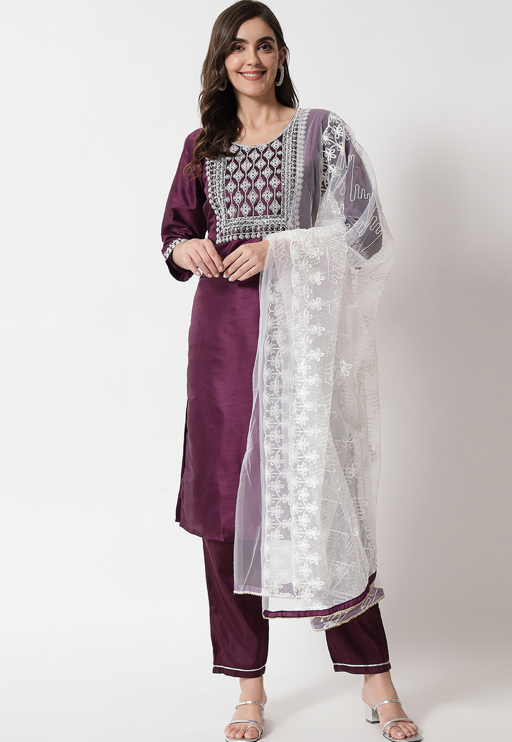 Wine Silk Readymade Pakistani Suit 310185