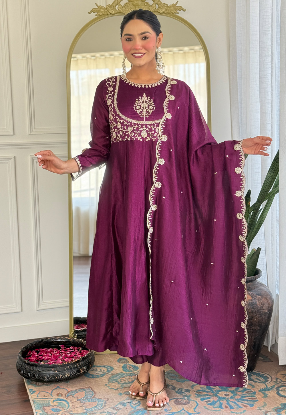 Wine Silk Readymade Pakistani Suit 310895