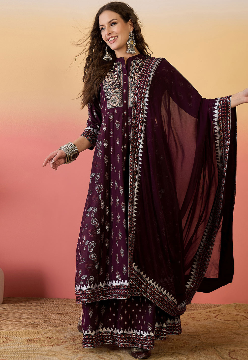 Wine Silk Readymade Pakistani Suit 309167