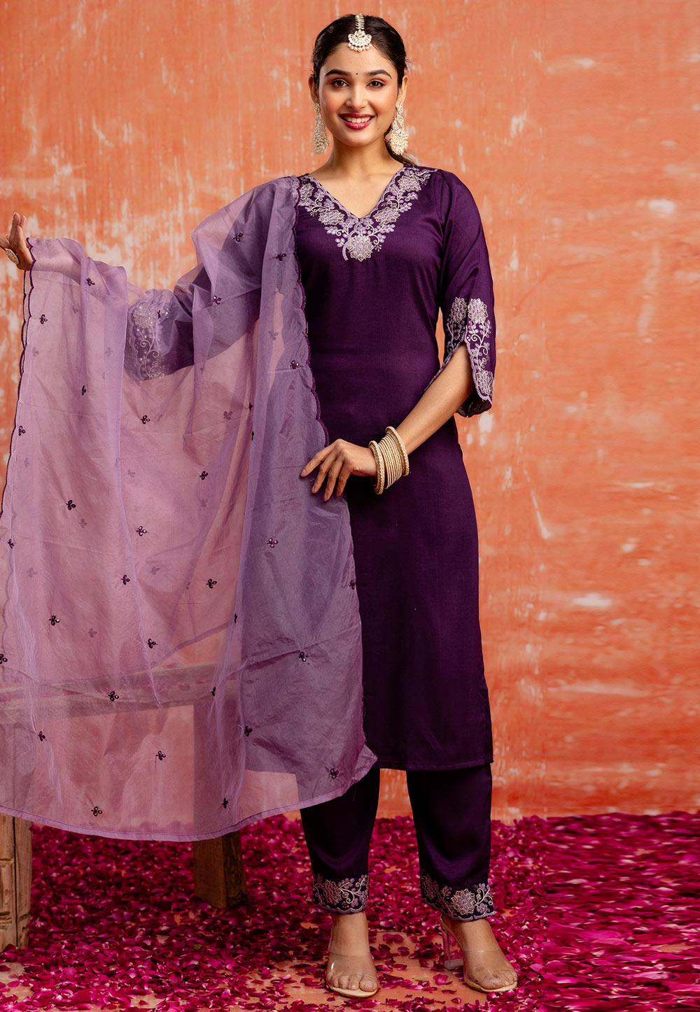 Wine Silk Readymade Pakistani Suit 309561