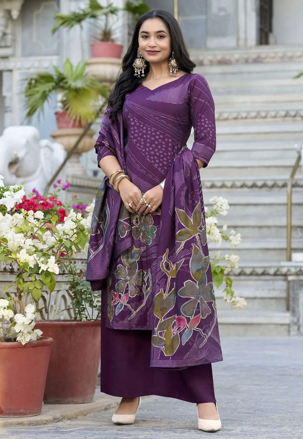 Wine Silk Readymade Palazzo Suit 302607