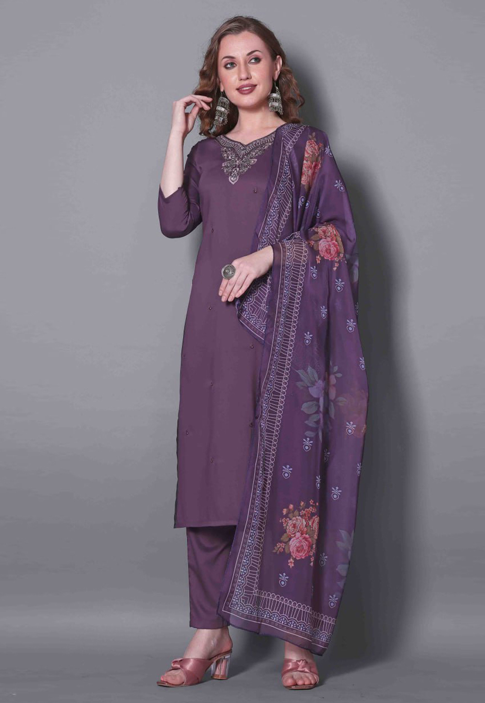 Wine Silk Readymade Pant Style Suit 305503