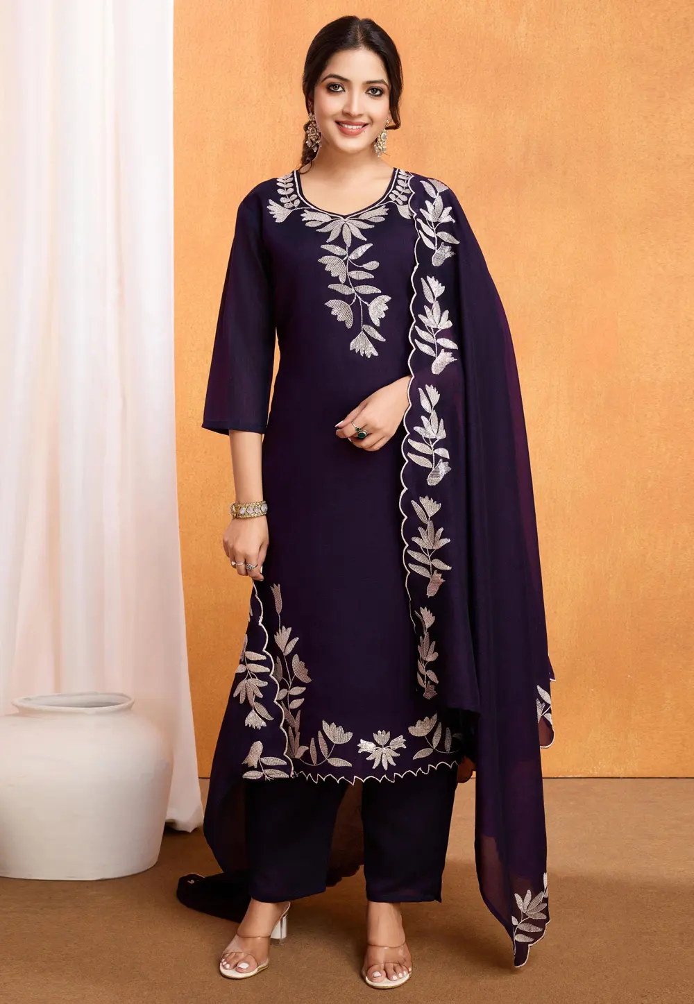 Wine Silk Readymade Pant Style Suit 301079