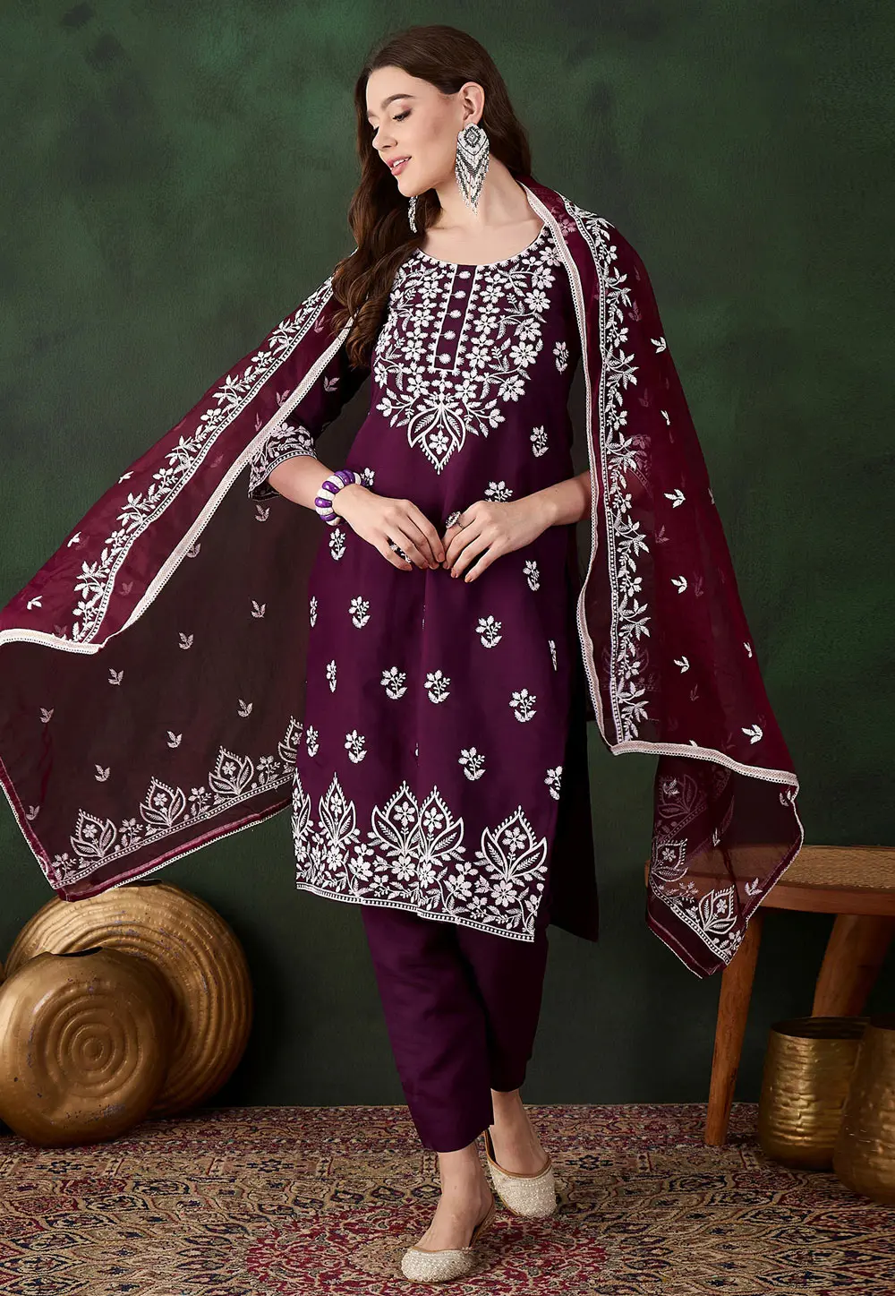 Wine Silk Readymade Pant Style Suit 299700