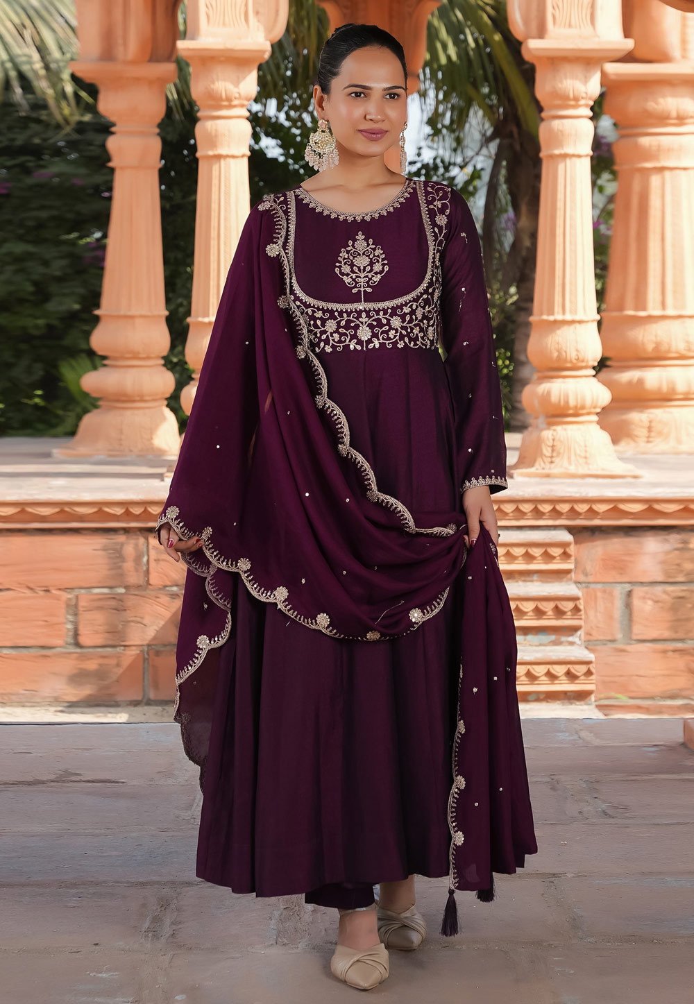 Wine Silk Readymade Pant Style Suit 309467