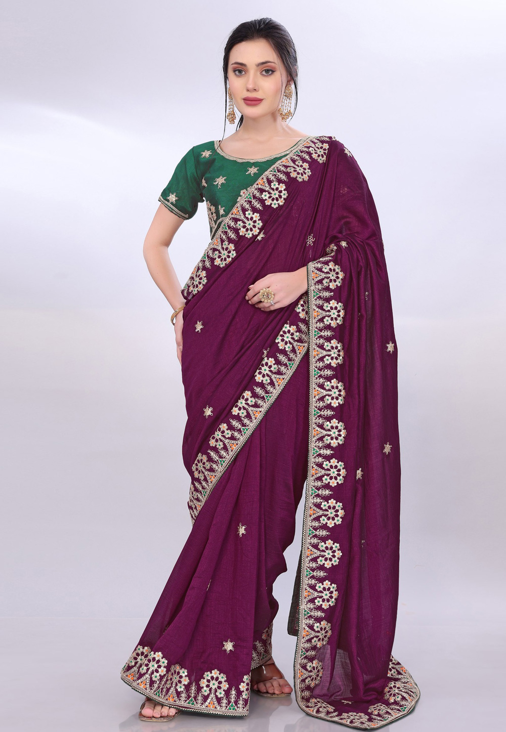 Wine Silk Saree With Blouse 305649