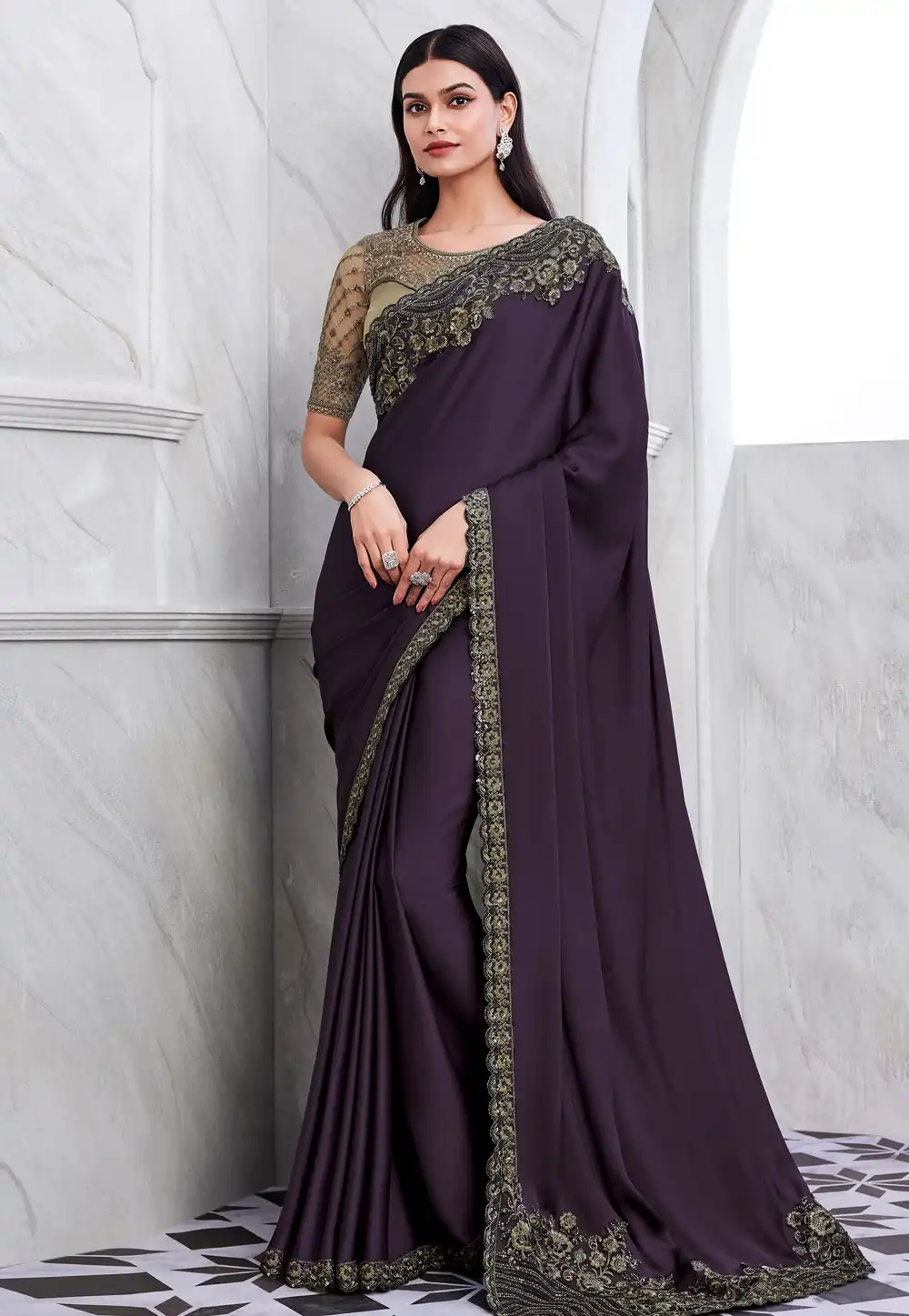 Wine Silk Saree With Blouse 292733