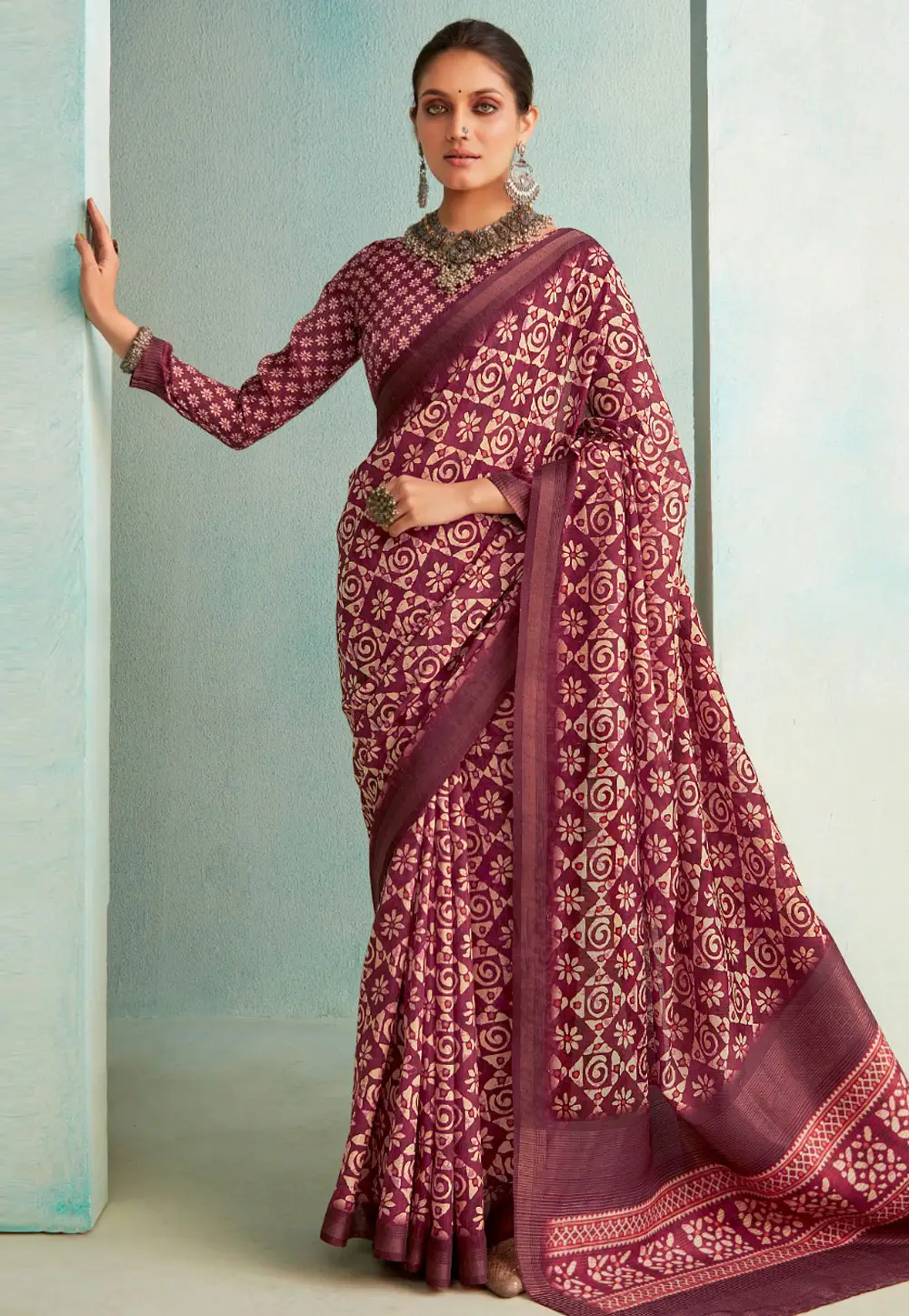 Wine Silk Saree With Blouse 296101