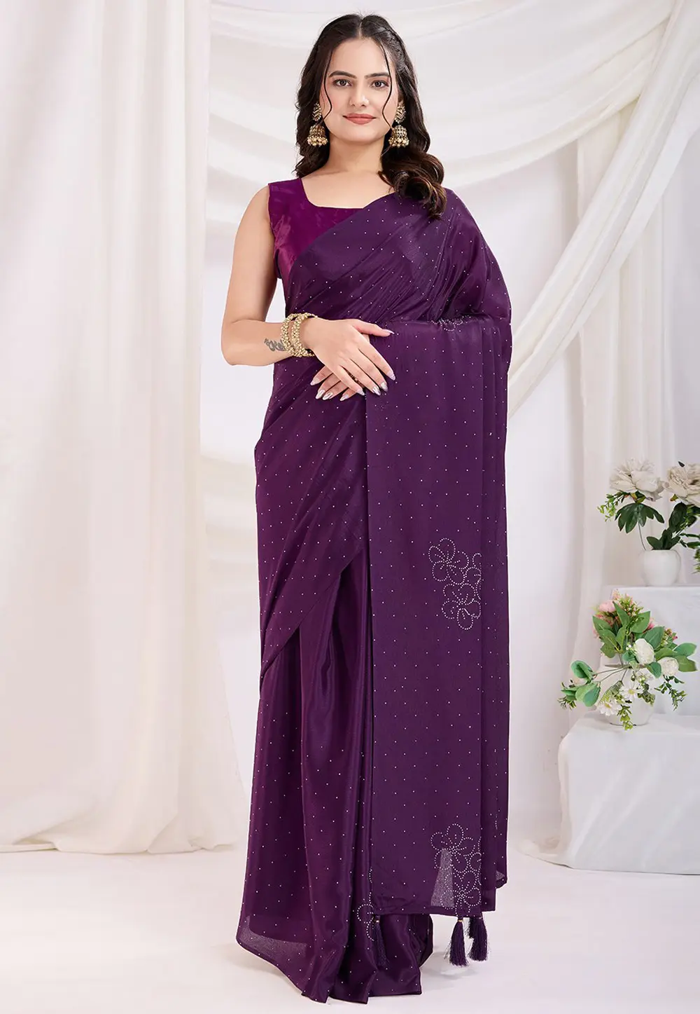 Wine Silk Saree With Blouse 303941