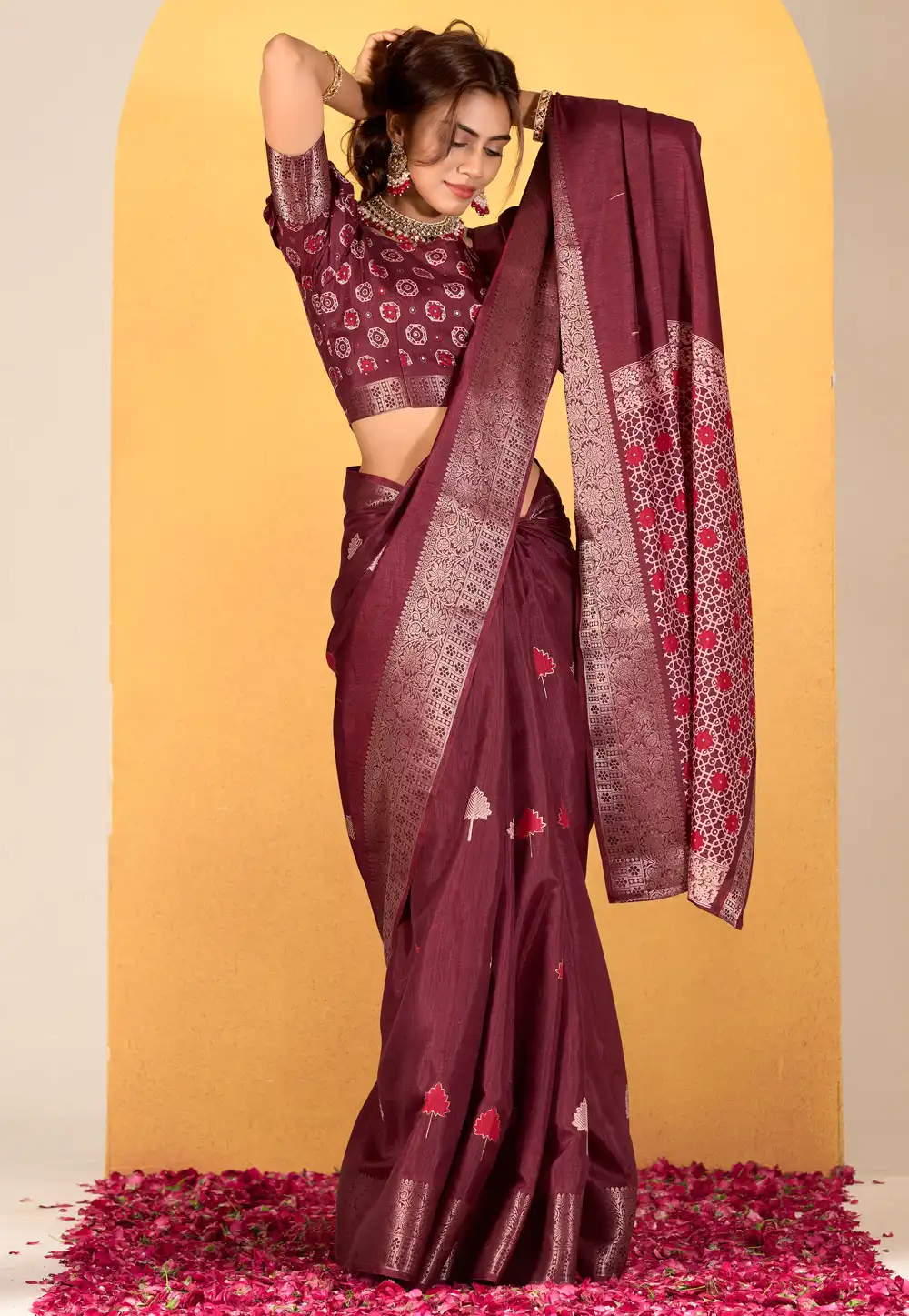 Wine Silk Saree With Blouse 292720