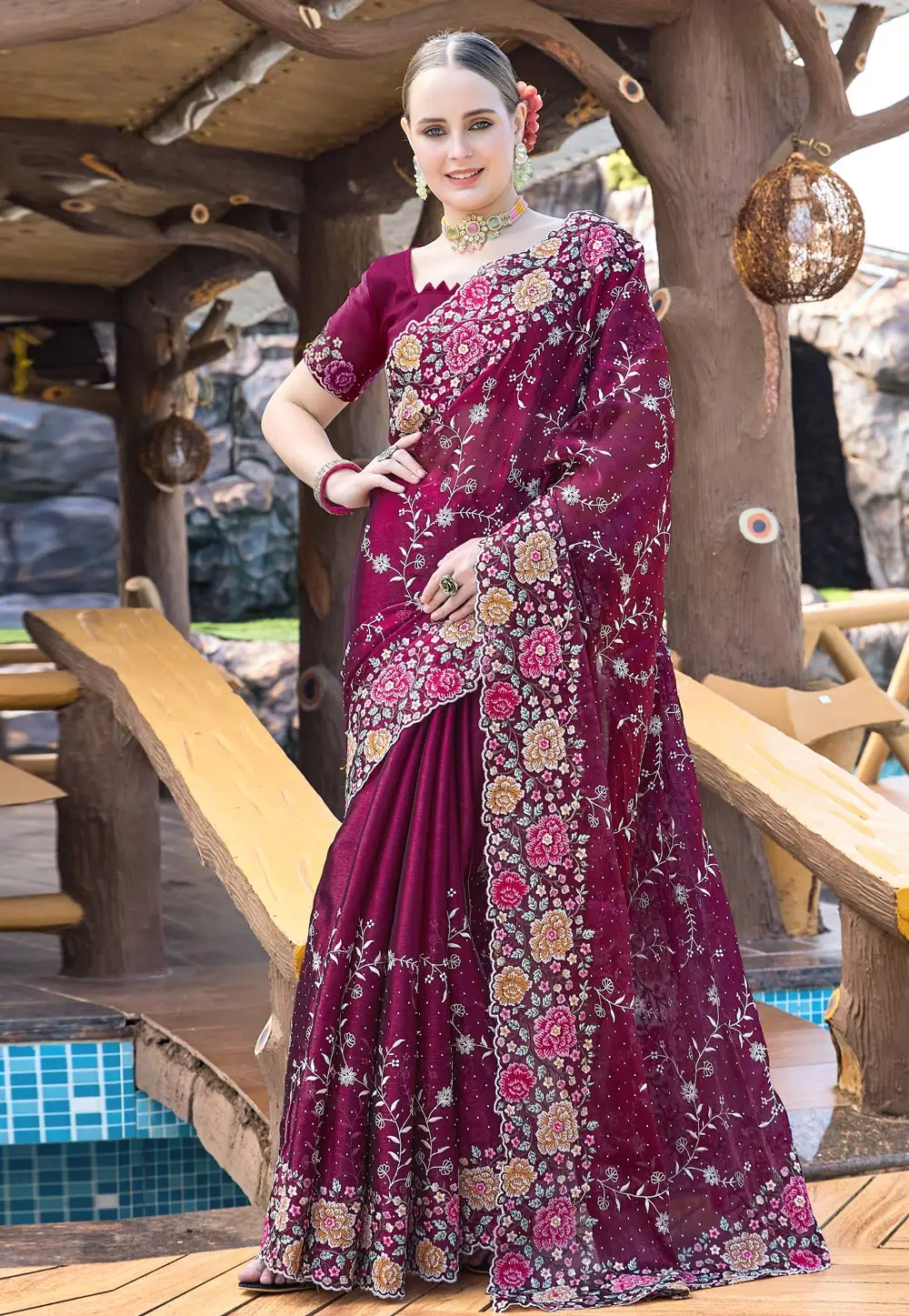 Wine Silk Saree With Blouse 297240