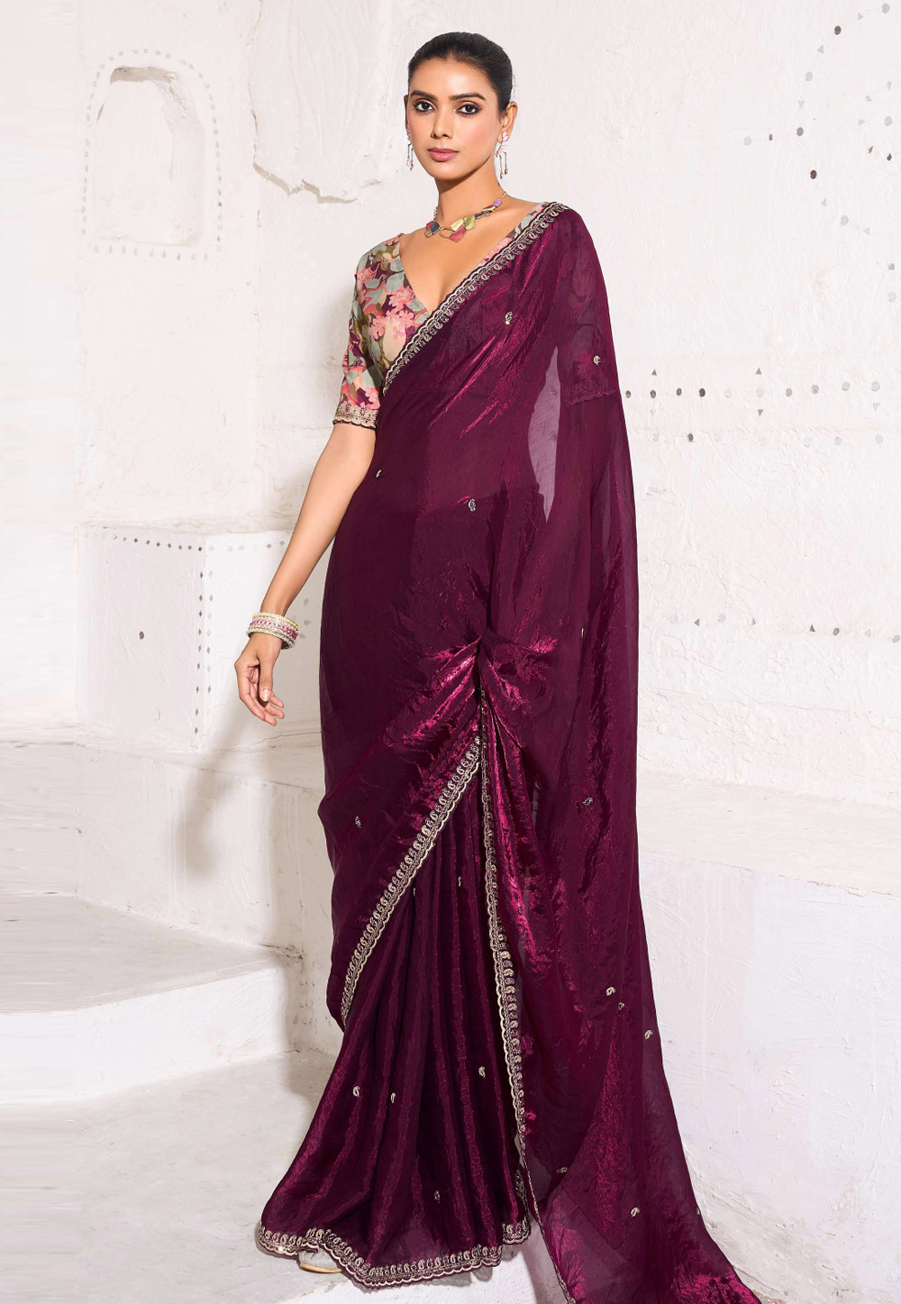 Wine Silk Saree With Blouse 310287