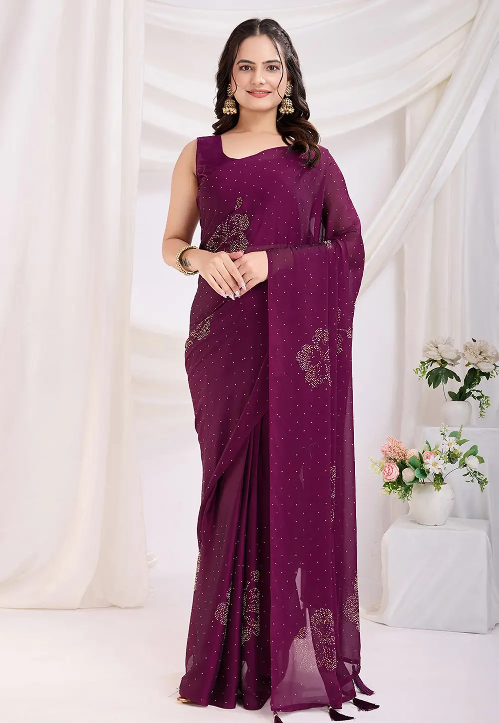 Wine Silk Saree With Blouse 303936