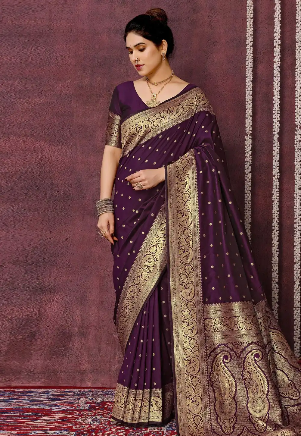 Wine Silk Saree With Blouse 291036