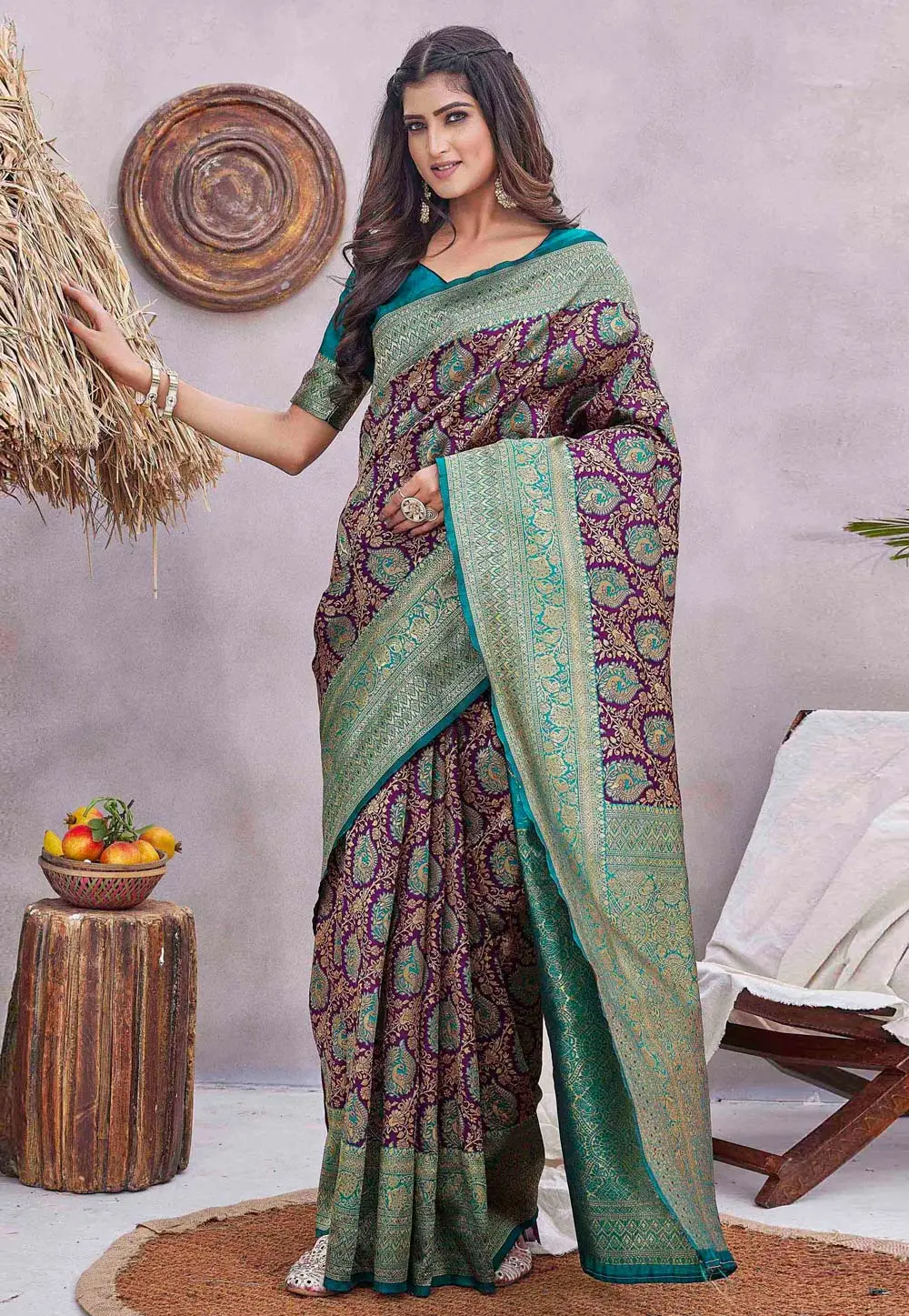 Wine Silk Saree With Blouse 298831