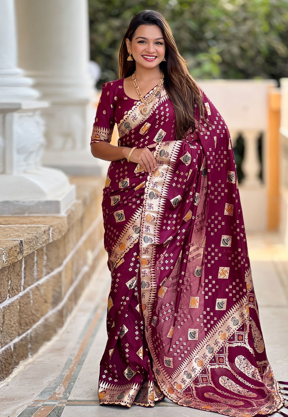 Wine Silk Saree With Blouse 310685