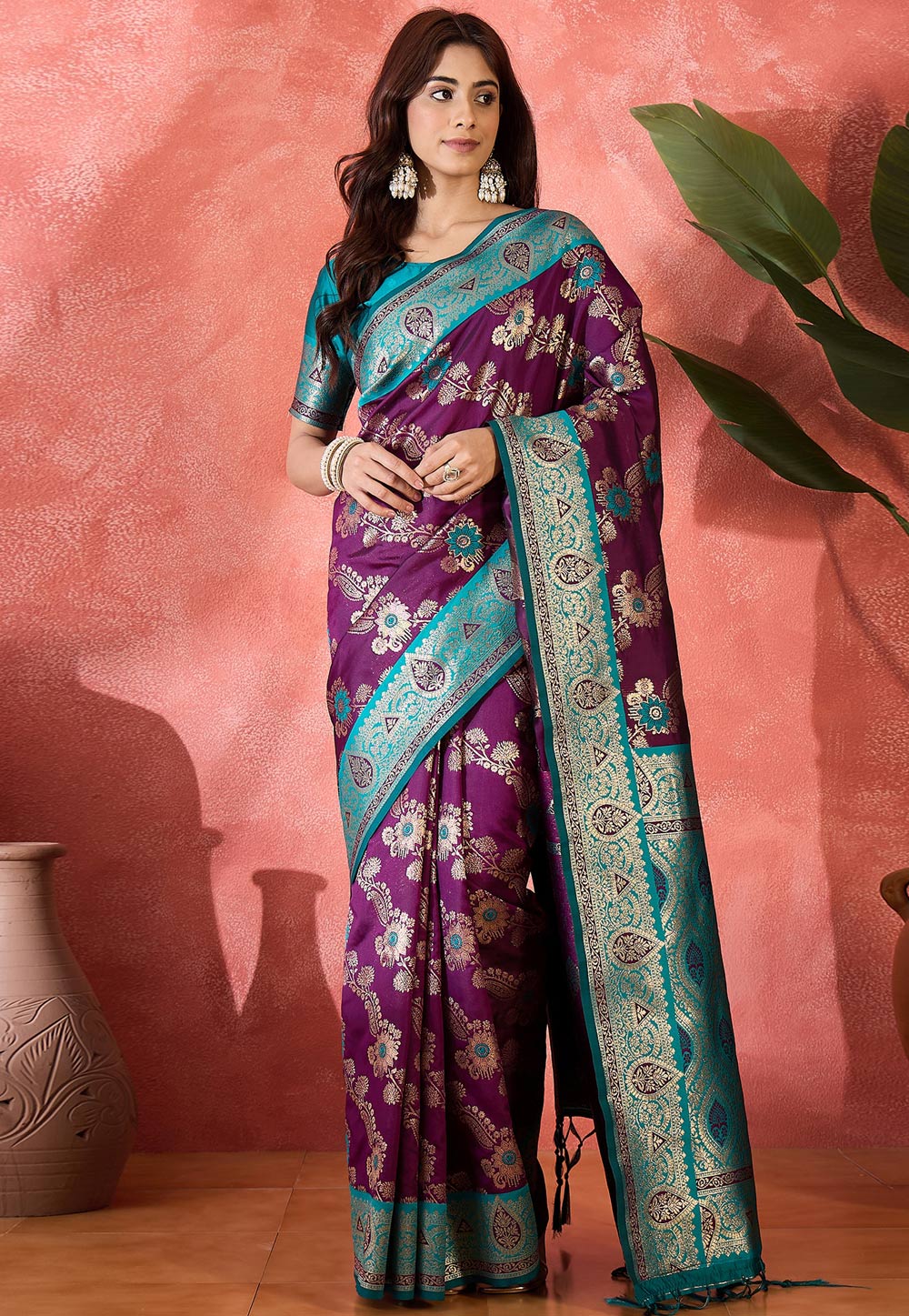Wine Silk Saree With Blouse 310694
