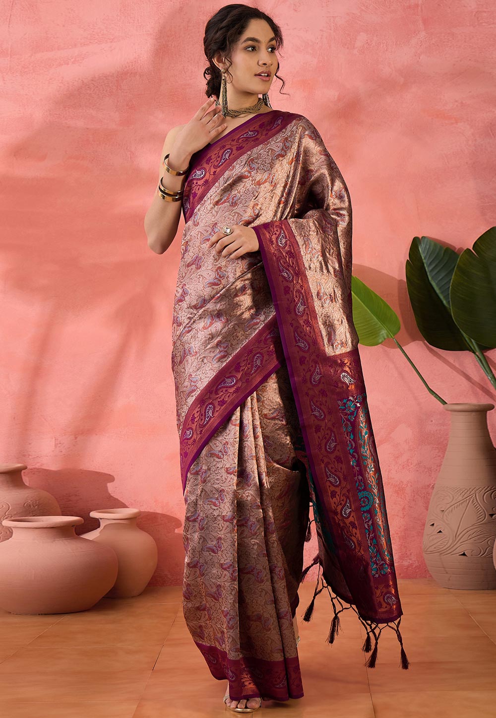 Wine Silk Saree With Blouse 310822