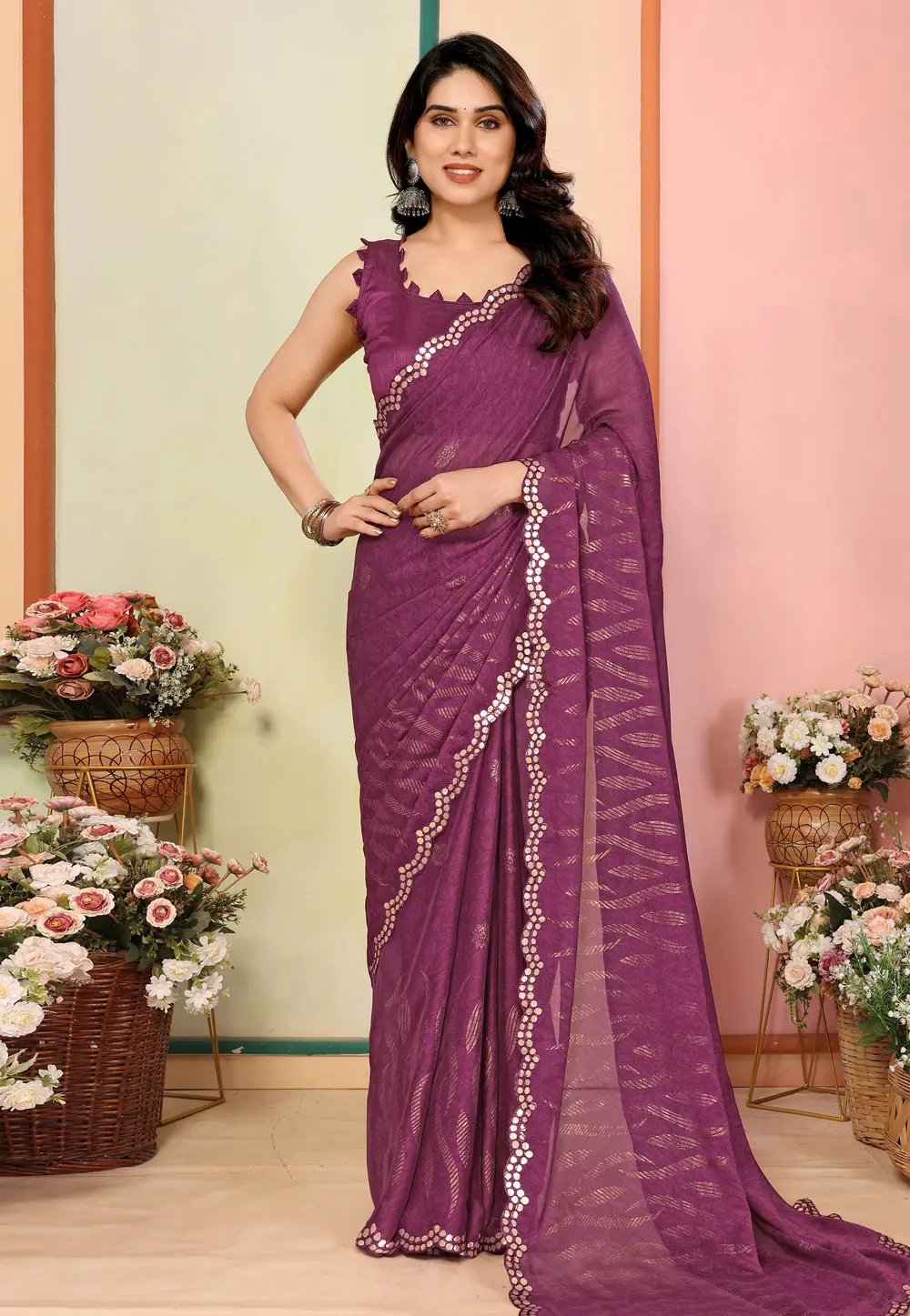 Wine Silk Saree With Blouse 297232