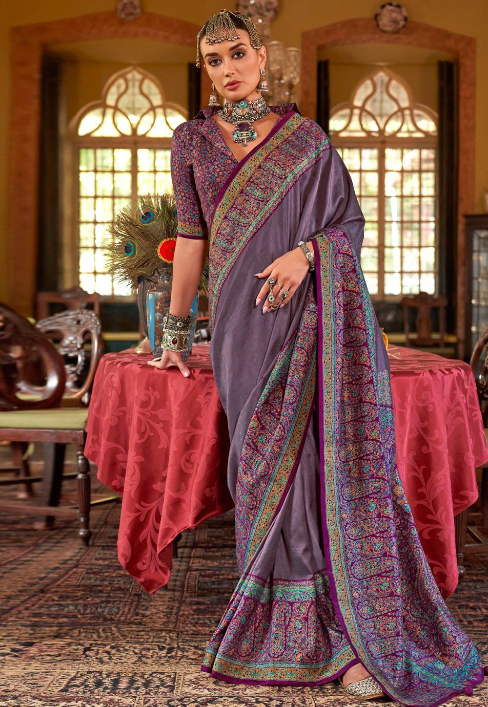 Wine Silk Saree With Blouse 309798