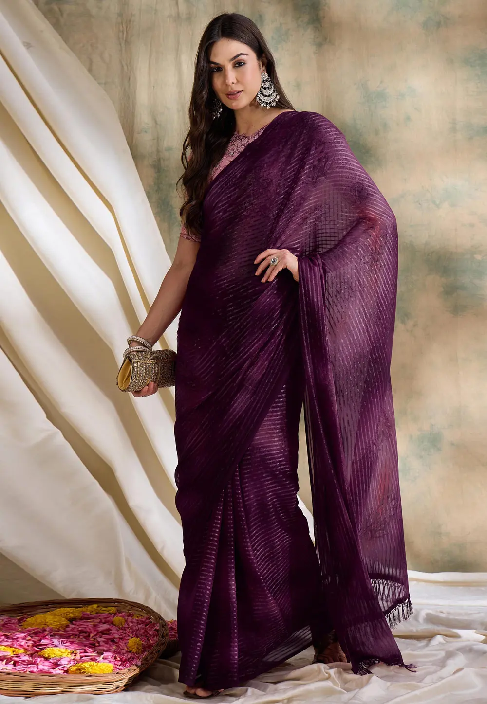 Wine Silk Saree With Blouse 301538