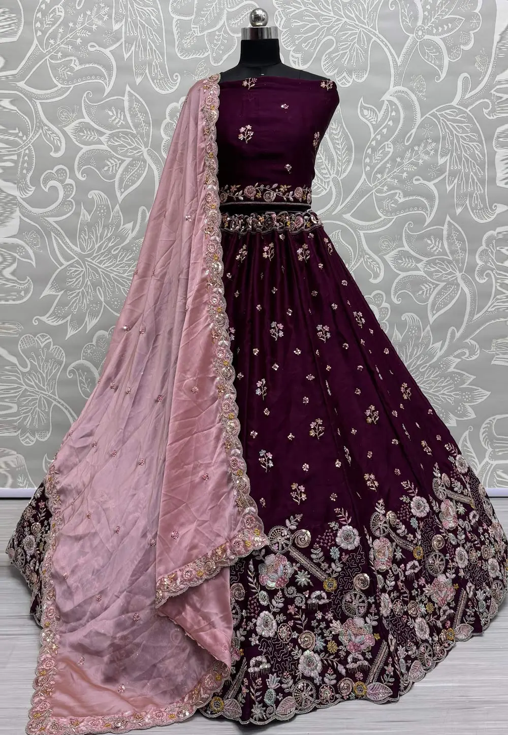 Wine Silk Wedding Lehenga Choli 298900