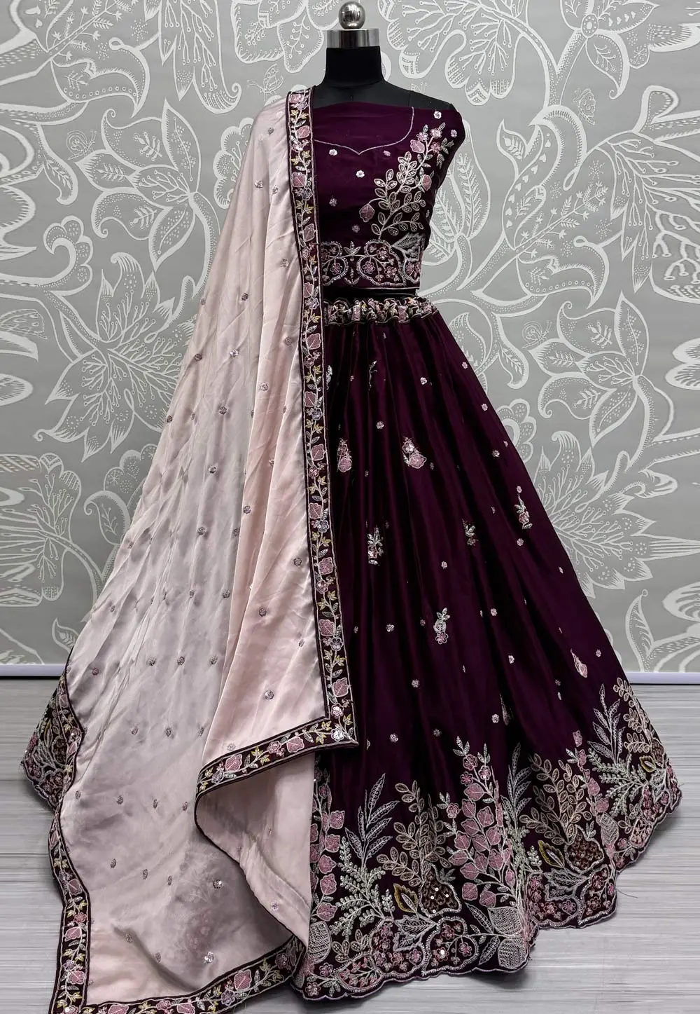 Wine Silk Wedding Lehenga Choli 298913