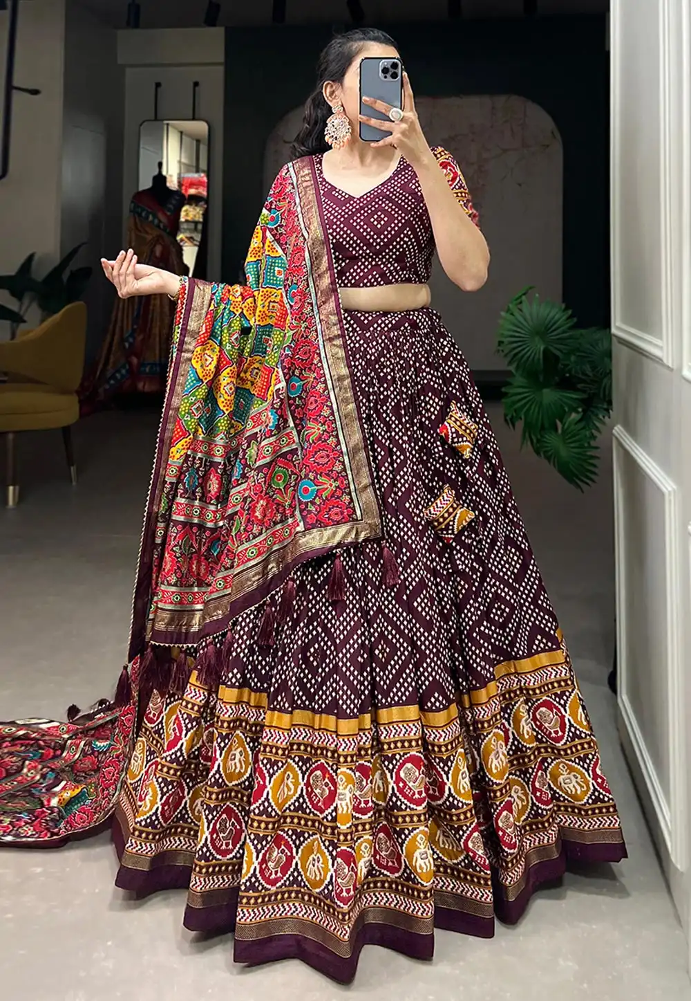 Wine Tussar Silk Navratri Chaniya Choli 291225