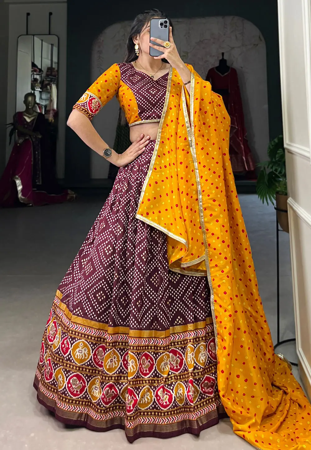 Wine Tussar Silk Readymade Circular Lehenga Choli 299156