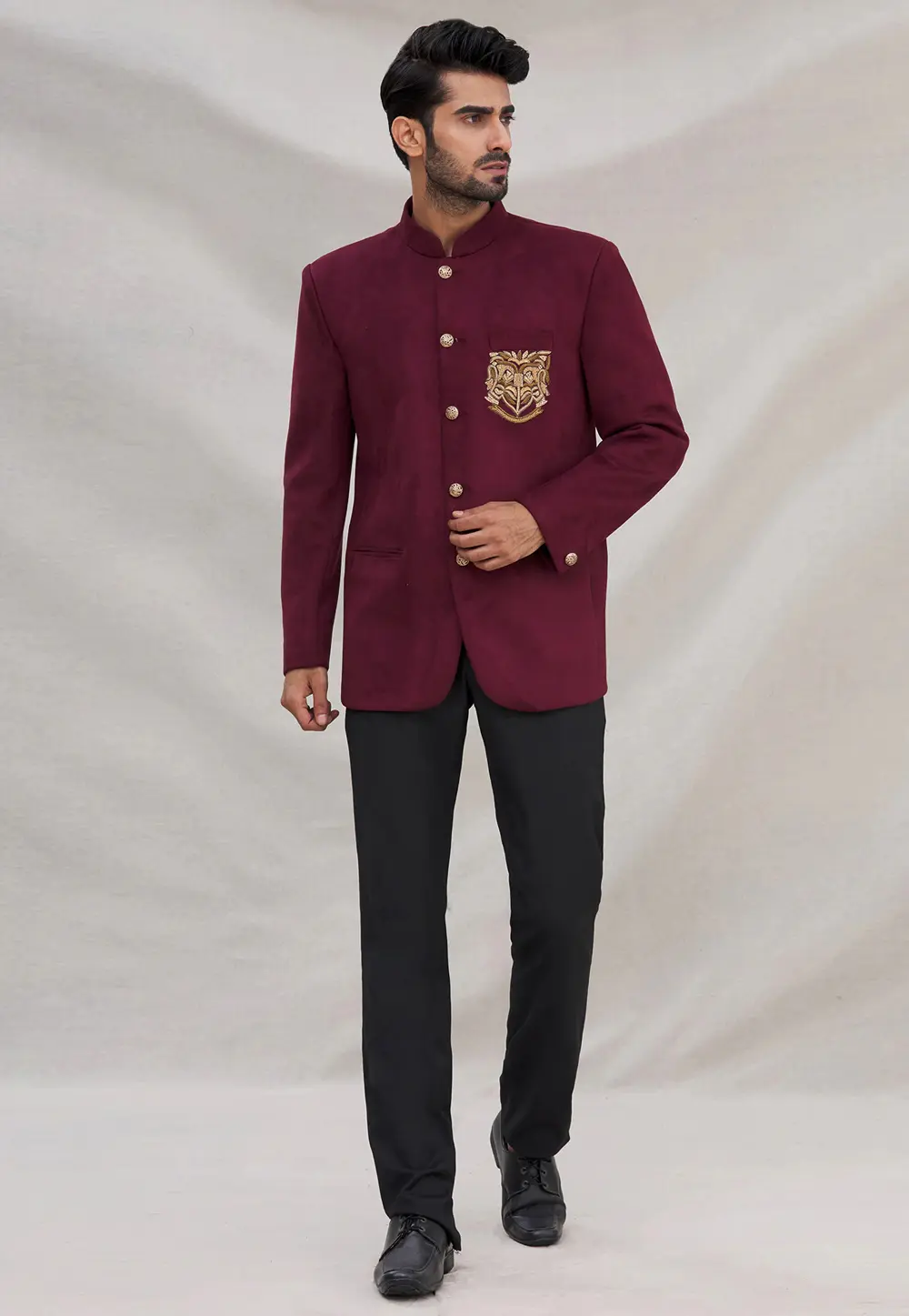 Wine Velvet Jodhpuri Suit 300027