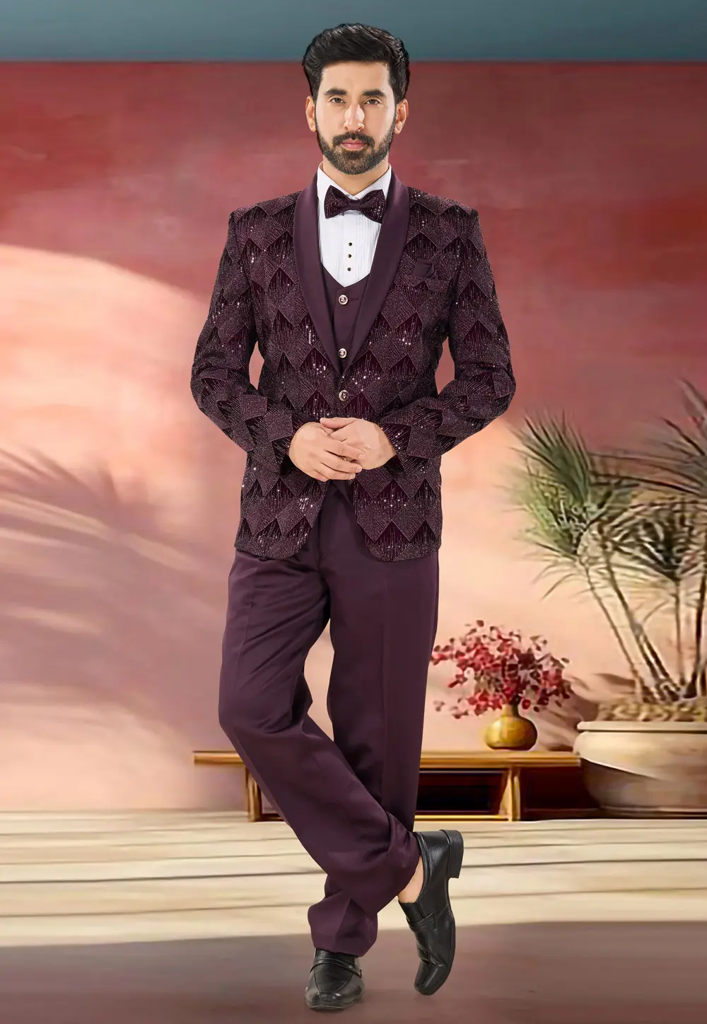 Wine Velvet Tuxedos Suit 302172